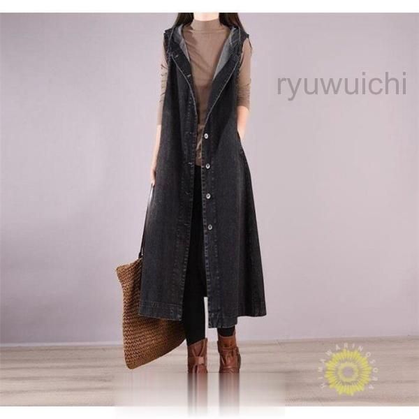 ベスト メンズ ジレ 綿麻 リネン ノースリーブ ロング丈 トレンチ