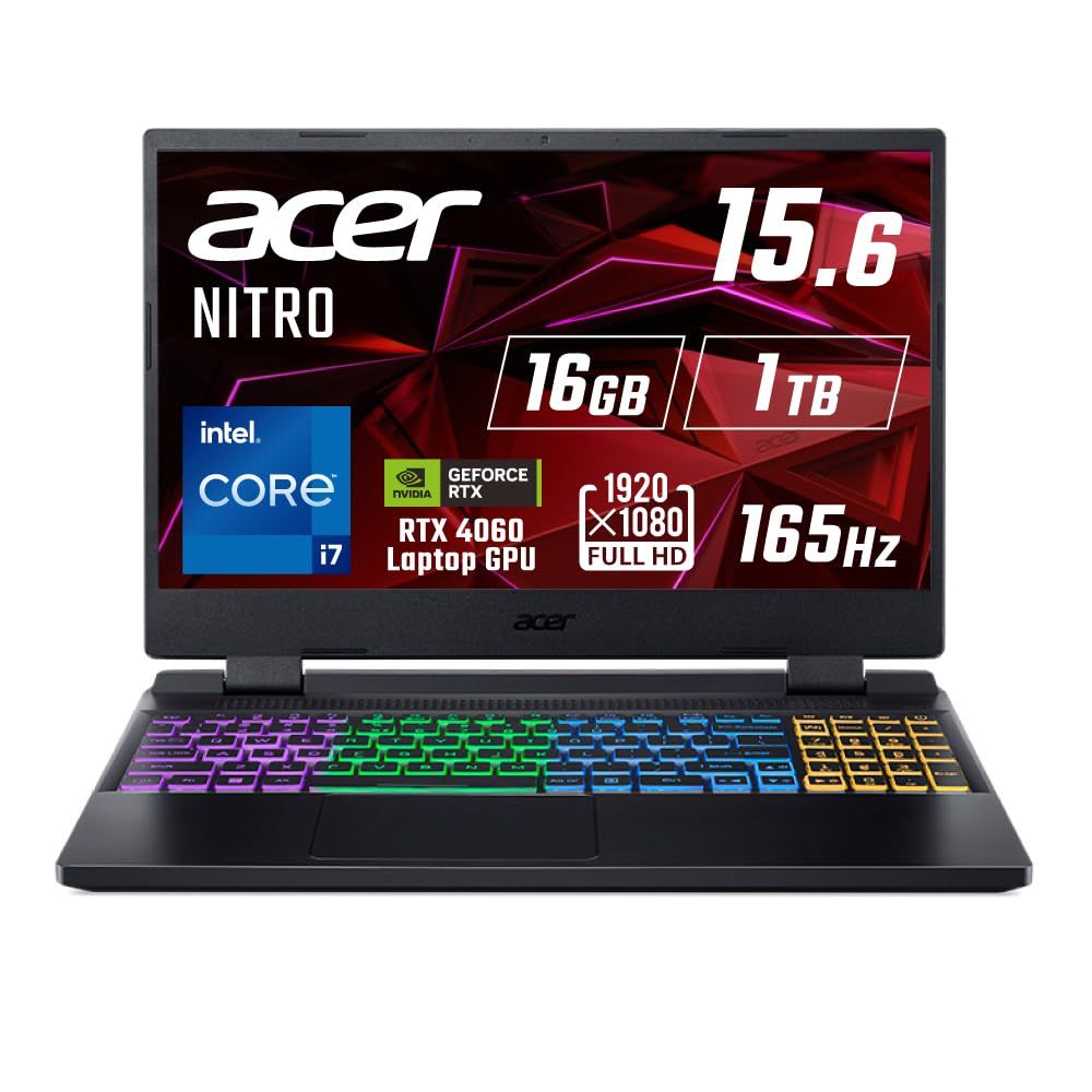 日本エイサー Acer ゲーミングノートパソコン Nitro 5 AN515-58-N76Z46/6 第12世代Intel Core i7 16GBメモリー 1TB SSD RTX 4060  [RTX4060/Win11/i7/16GB/1TB/165Hz]