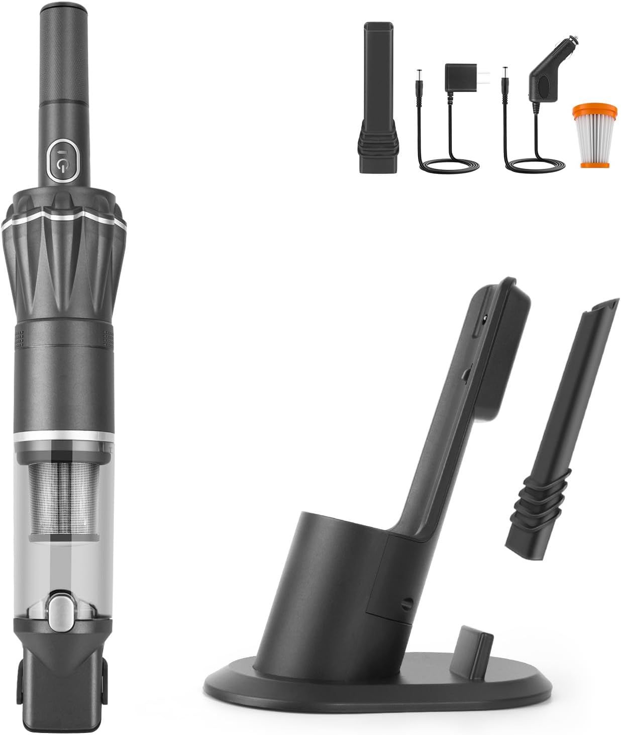LNSOO ハンディクリーナー 掃除機 ハンディ コードレス 車用掃除機 15000pa パワフル 吸引 30分間連続稼働 コンパクト 0.5kg 超軽量 スタンド 業務用|キーボード掃除|車内清掃|家具|家庭用 グレー K12