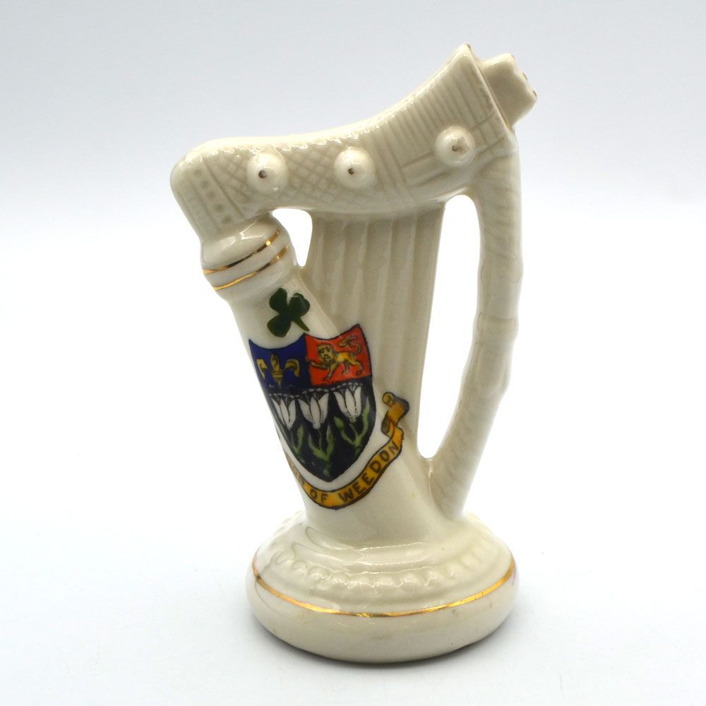 ヴィンテージ 雑貨 置物 フィギュア アイリッシュハープ Weedon ウィードン 紋章入り A.G. Harley Jones イギリス 1923-1934年頃 22A123-3