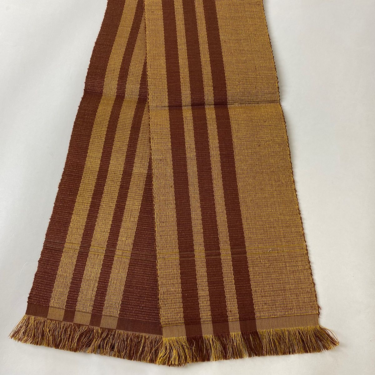 半幅帯 美品 名品 縞 黄土色 正絹 【】