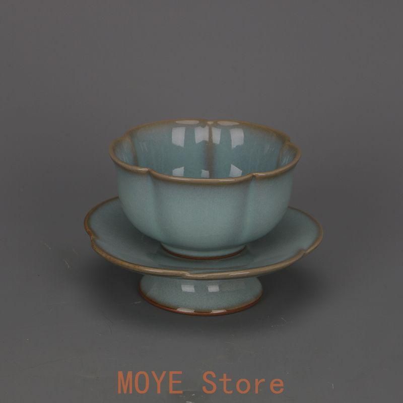 宋汝窯天青釉開片瓜稜蓮葉口梅花杯 景徳鎮 陶磁器 装飾品 現代工芸品美術品 置物 宋汝窯天青釉開片瓜稜蓮葉口梅花杯 景徳鎮 陶磁器 装飾品 現代