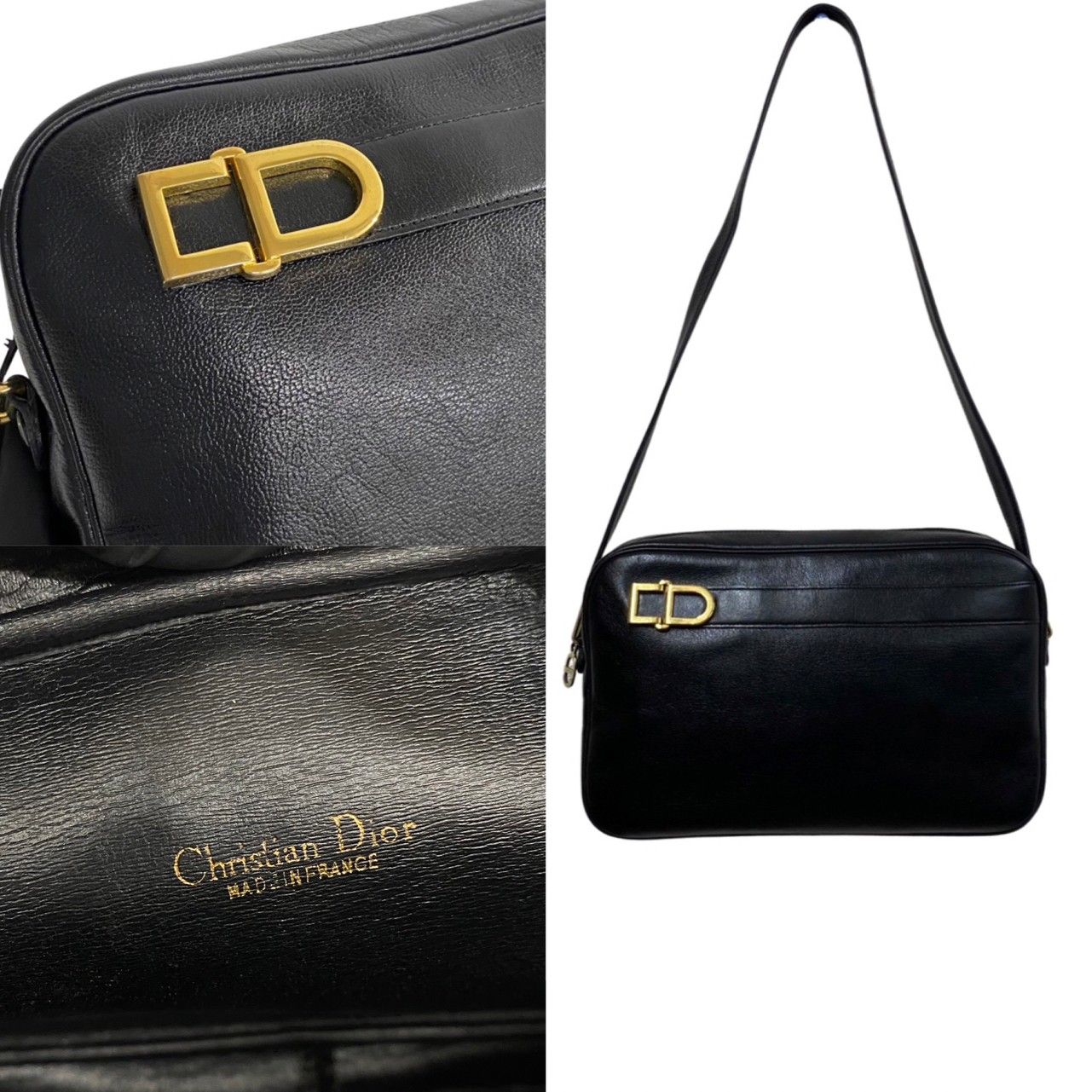 極 美品 Christian Dior ディオール CD ロゴ 金具 レザー 本革 ショルダーバッグ サコッシュ クロスボディバッグ ブラック  33444 - メルカリ