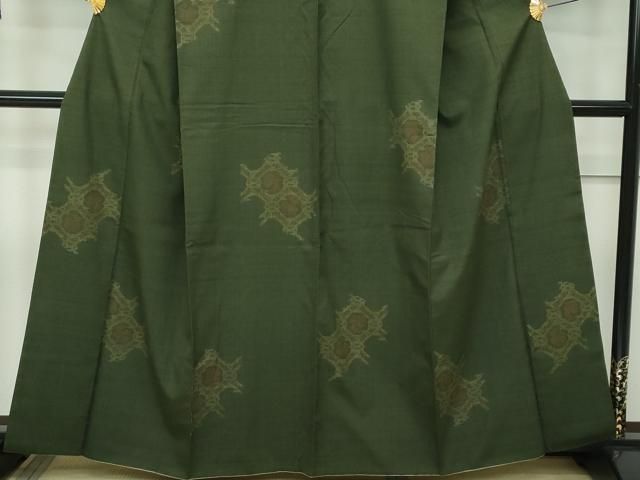 平和屋本店□極上 本場結城紬 重要無形文化財 100亀甲 有栖川 藍媚茶色