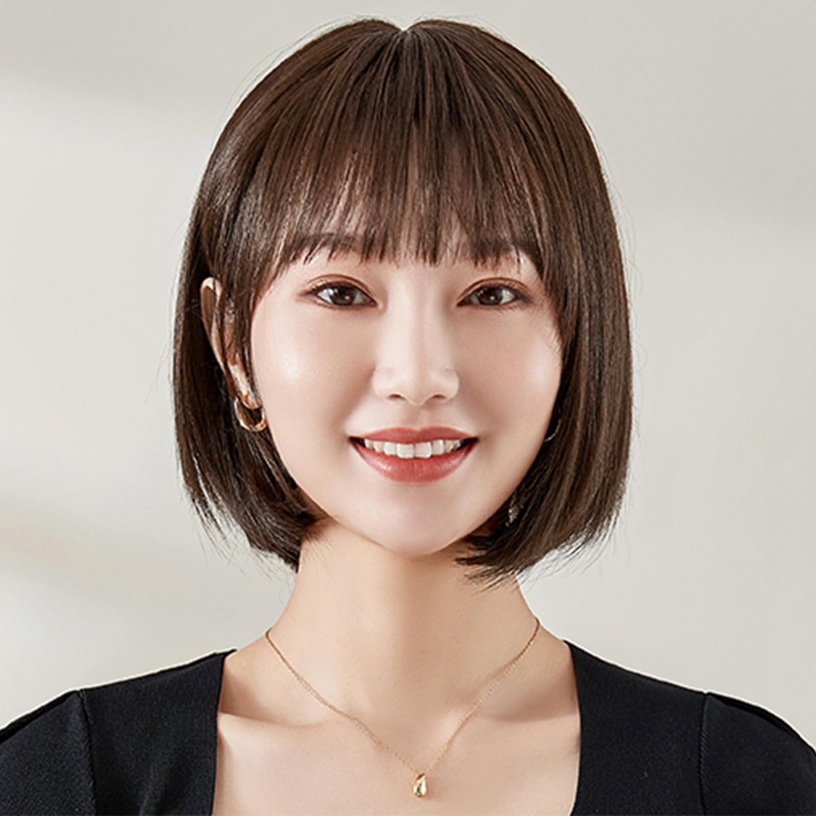 超リアル I型つむじ 女性用 手植え かつら ショートボブ レディース フルウィッグ 前髪 自然 人毛100 人気 医療用ウィッグ ダークブラウン HAIRCUBE 30cm