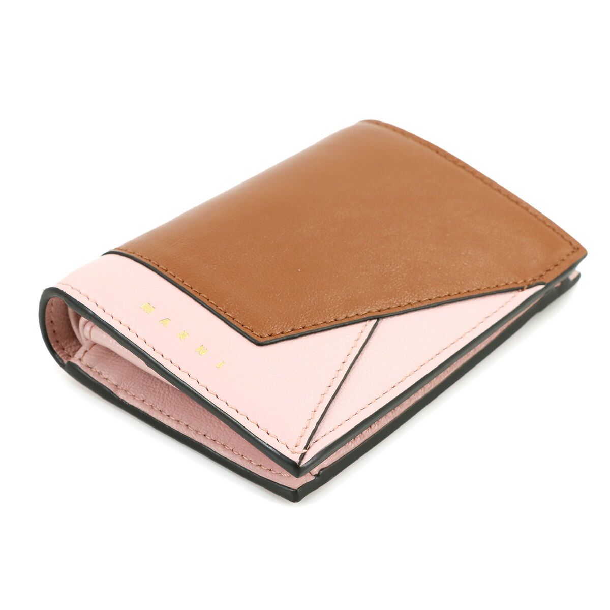 MARNI マルニ 二つ折り コンパクト 財布 ピンク 黒 レザー ロゴ マルニ