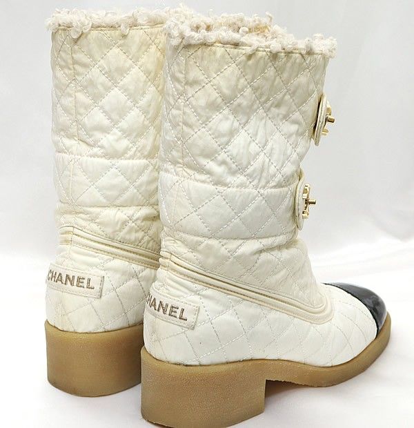広尾店】シャネル CHANEL マトラッセ ターンロック ショートブーツ 白 