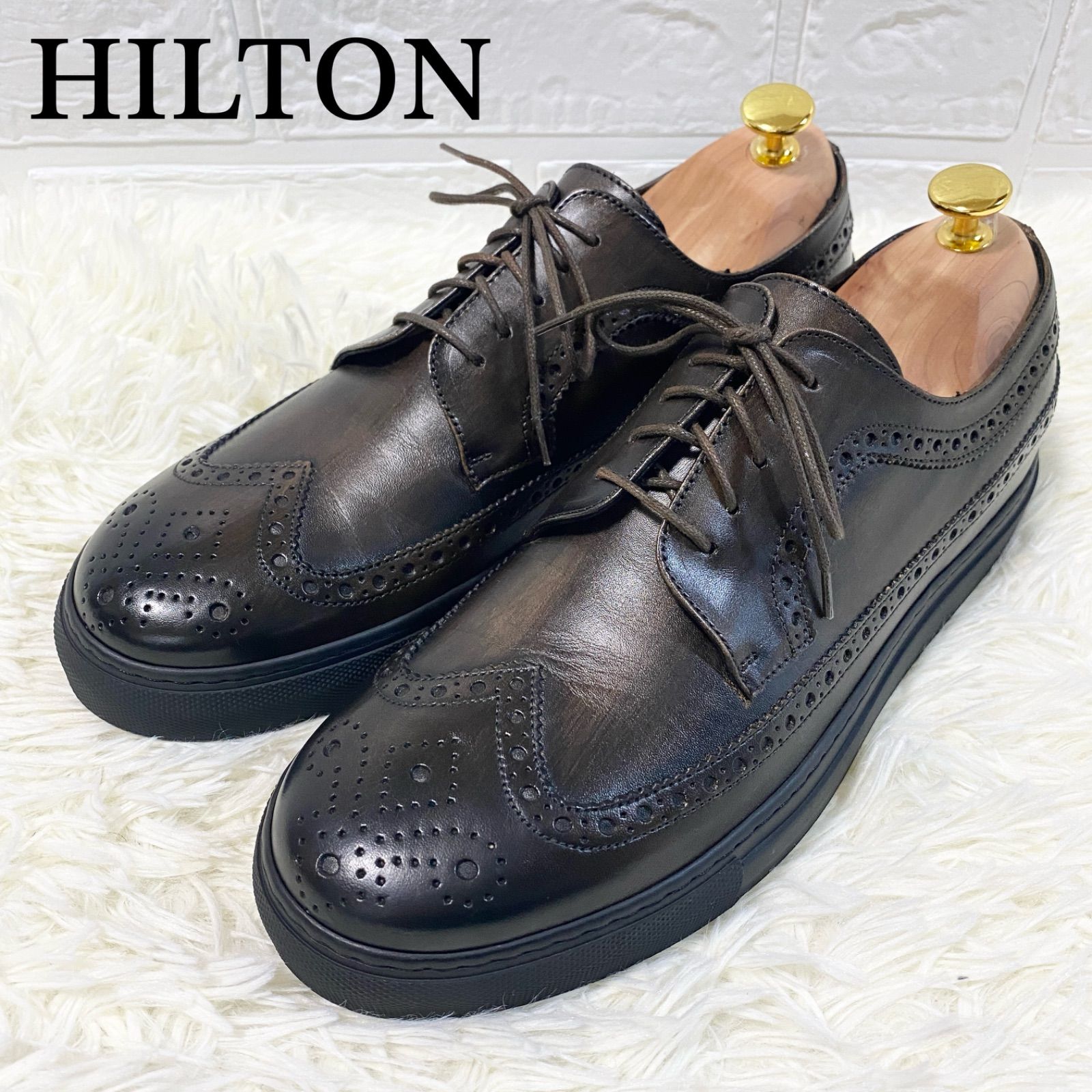 8,200円未使用 イタリア製 HILTON ヒルトン ウイングチップ キップレザー 紳士靴