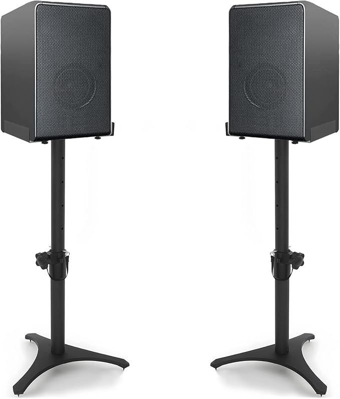 【在庫処分】BQKOZFIN 卓上モニタースピーカースタンド ペア デスクトップスピーカースタンド コンピュータスピーカー DJ用 ブラック 2段 幅13~22cm