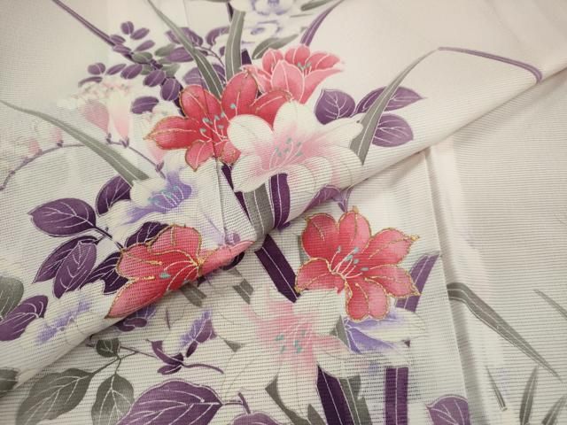 平和屋着物＊夏物 小紋 絽 草花文 暈し染め 洗える着物 AABA5681sx