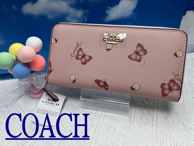 コーチ長財布 COACH 財布 バタフライ 蝶々 プリント  アコーディオン ジップアラウンド ブロッサム/ピンク財布 レディース   プレゼント ギフト  贈り物  新品未使用  C246 2857 13