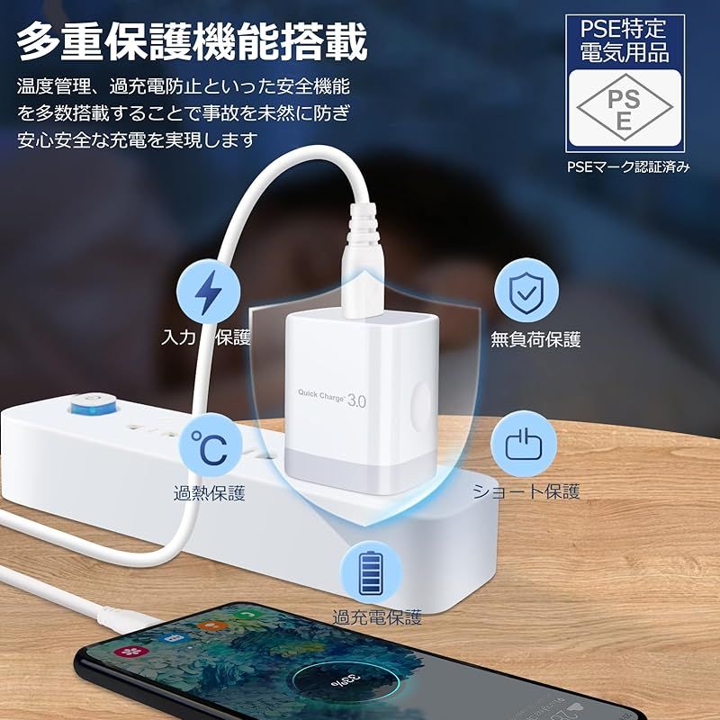 【新品】 USB 充電器 usb コンセント 急速充電 ACアダプター [18W/3A/PSE認証] QC3.0 急速充電器 スマホ 携帯充電器 iphone iPad Android 充電器 対応 (ホワイト) 0