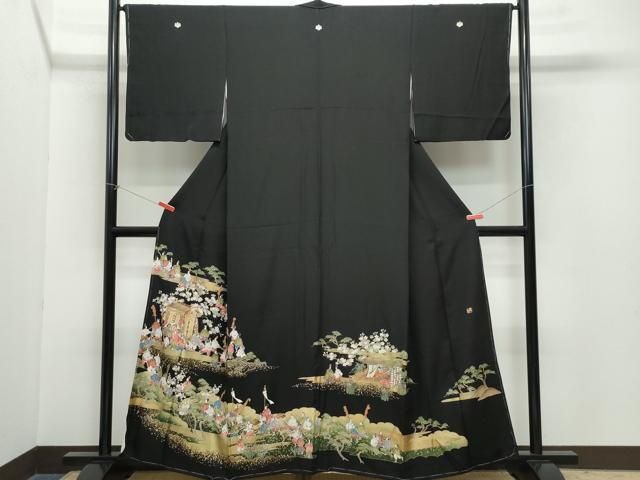 平和屋着物●豪華黒留袖 作家物 駒刺繍 御所車人物文 金彩 正絹 ♥ CAAZ1034vf