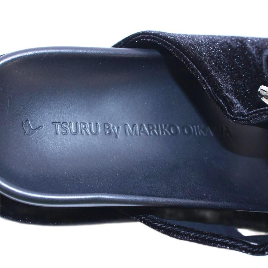 【中古】ツル バイ マリコオイカワ TSURU by Mariko Oikawa ビジューサンダル 厚底 ベロア ラインストーン 装飾 黒 ツル バイ マリコオイカワ TSURU by Mariko Oikawa ビジューサンダル