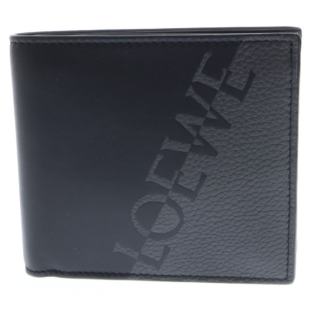 LOEWE (ロエベ) シグネチャー バイフォールド ウォレット ブラック×グレー レザー 二つ折り財布 コンパクトウォレット
