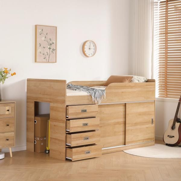 システムベッド 木製 ロフトベッド S 木製 高さ115cm シングル ベッド ロータイプ コンパクト 収納 大人 一人暮らし 押入れ 引き出し収納 タンス付き ベッド WWW_NOITHATQUANGTHANH_NET