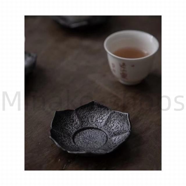 煎茶道具　古錫　花草文　茶托　五客　V　5132 煎茶道具 古錫 花草文 茶托 五客 V 5132 工芸品