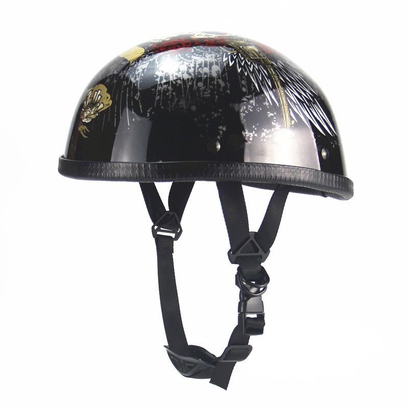 自動車/バイク艶ありブラック頭蓋骨ヘルメット半ヘルハーフヘルメット ハーレー 半キャップ半帽子
