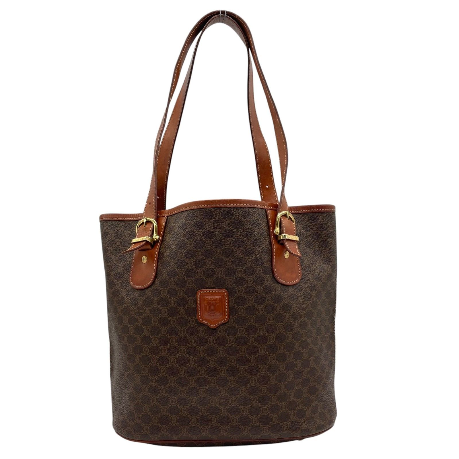 美品 CELINE セリーヌ マカダム トートバッグ ブラウン ゴールド金具 