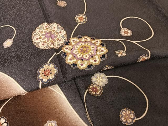 着物屋こころ■極上　訪問着　スワトウ刺繍　花唐草文　暈し染め　金糸　逸品　ａ4847