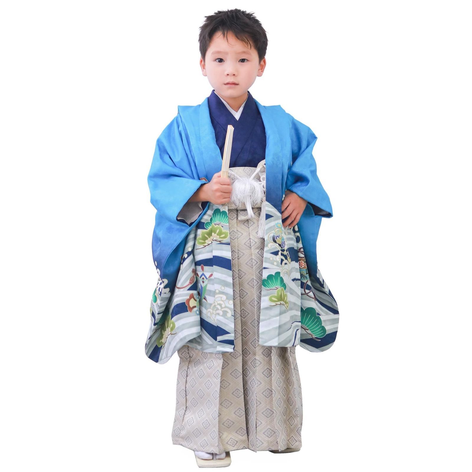 KYOETSU キョウエツ 七五三 5歳 男の子 着物 セット 羽織 袴 フルセット 753 絵羽 A 11 鷹宝船-青＋業平菱