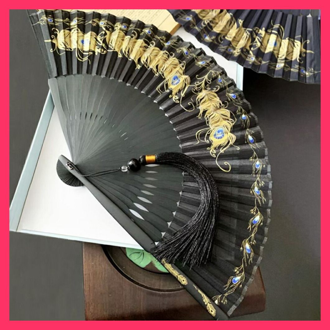 ☆スタッフおすすめ☆扇子 扇 くじゃく 孔雀 センス ブラックゴールド