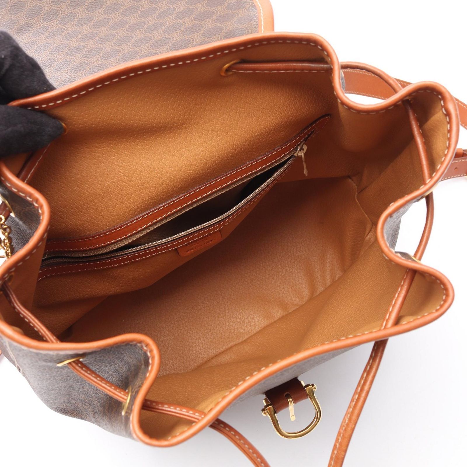 希少 セリーヌ リュック バックパック マカダム トリオンフ 茶 レザー