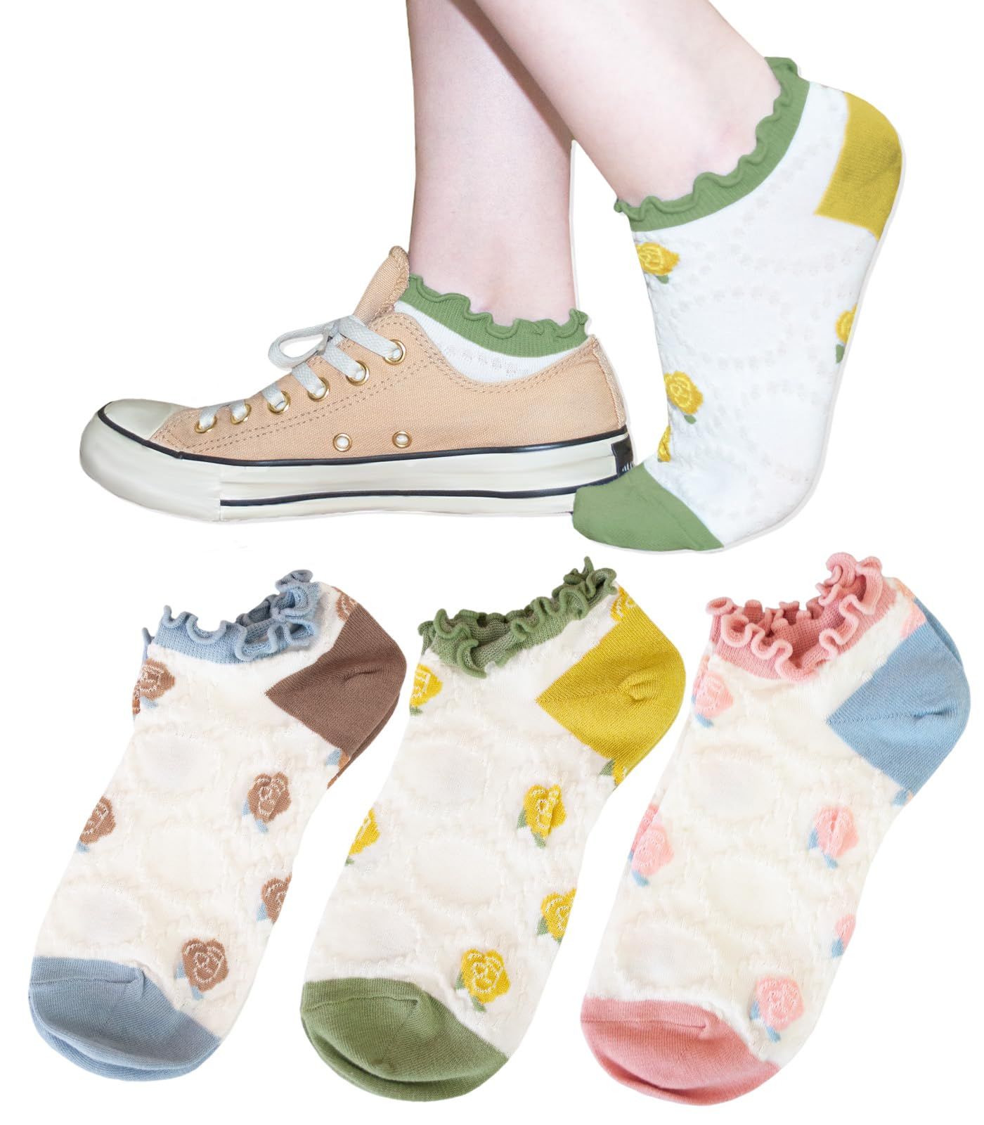 Chica Hurra 靴下 ソックス レディース 3足 セット 花柄 スニーカー