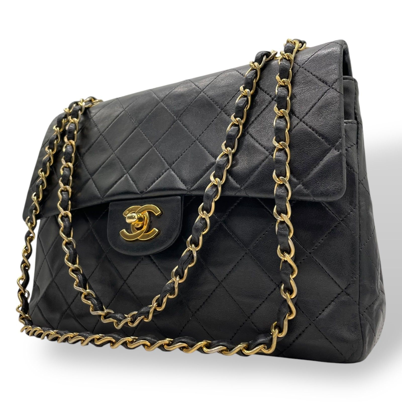 CHANEL マトラッセ ダブルフラップ ラムスキン ブラック ゴールド金具 CHANEL マトラッセ 23 ダブルフラップダブルチェーン 1990年頃