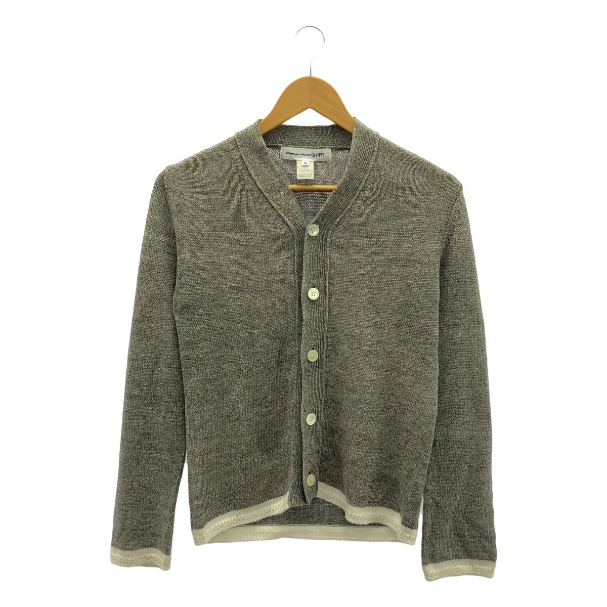 COMME des GARCONS SHIRT / コムデギャルソンシャツ | リネン バイカラー ニット カーディガン | XS | グレー/ホワイト | レディース COMME des GARCONS SHIRT / コムデギャルソンシャツ | リネン バイ