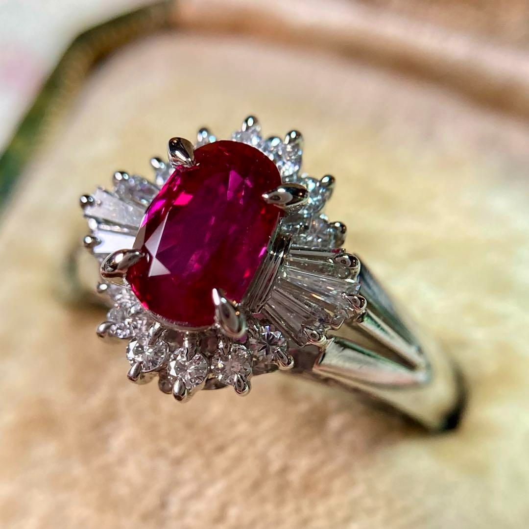 非加熱 ルビー 1.77ct ダイヤ 1ct pt リング 鑑別書付 ピジョン 