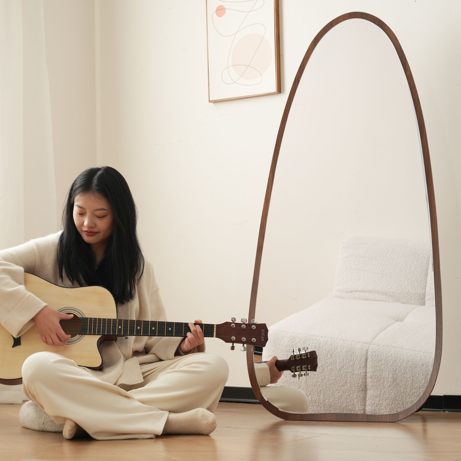 天然木フレームミラー 姿見 スタンドミラー 全身鏡 一面鏡 エコ塗装