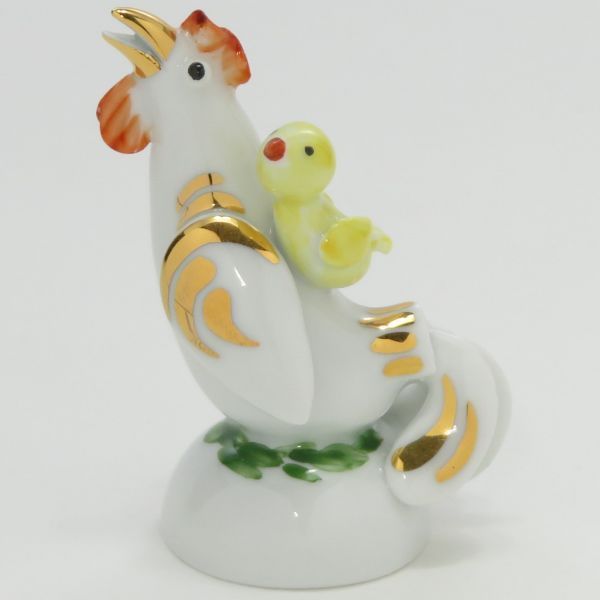 マイセン 置物トリ ひよこ付き フィギュリン 5.5cm 干支シリーズ 酉 鶏 ペーター シュトラング 手びねり Meissen 美品