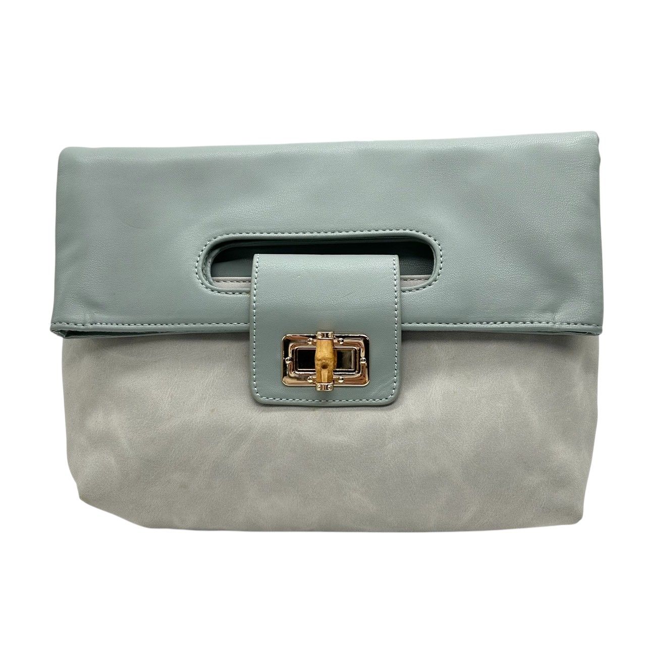 PAPILLONNER パピヨネ 2WAY クラッチバッグ ショルダーバッグ ハンドバッグ 斜め掛け可 レザー スエード ブルーグレー系 バイ バンブー ターンロック レディース エレガント スタイリッシュ 人気モデル クリーニング済み s54