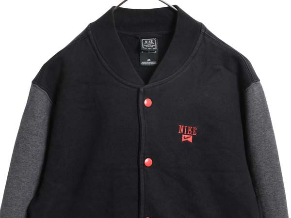 なクーポン配布中! ナイキ スウェット スタジャン メンズ M ヘビーウェイト トレーナー ジャケット ブルゾン ジャンパー スウッシュ 裏起毛 ツートン 黒 灰