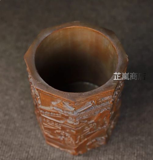 竹 彫刻 最新 亭台楼閣筆箱 書道具 文房具 現代工芸品 美術品 置物