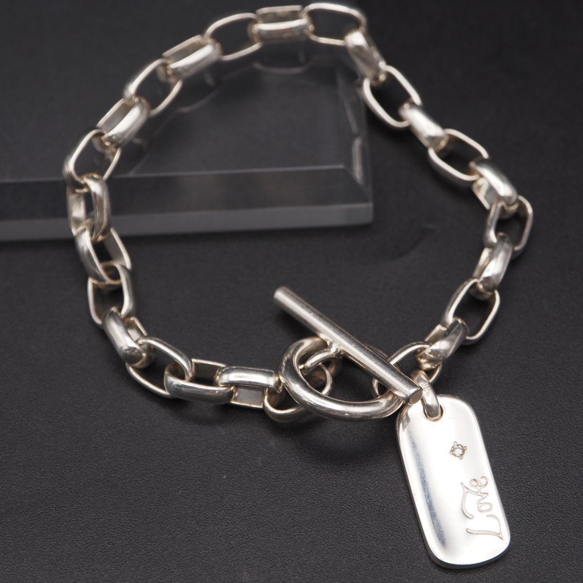 J077 ダイヤモンド 925刻印 ブレスレット プレート Love
