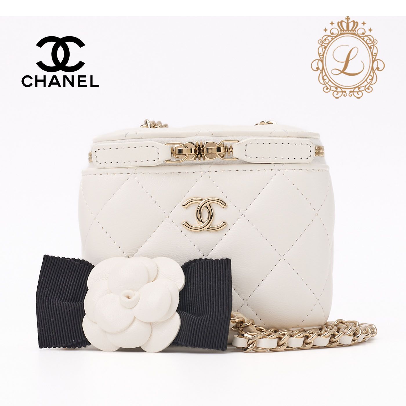 CHANEL シャネル マトラッセ カメリア バニティ チェーンショルダー 