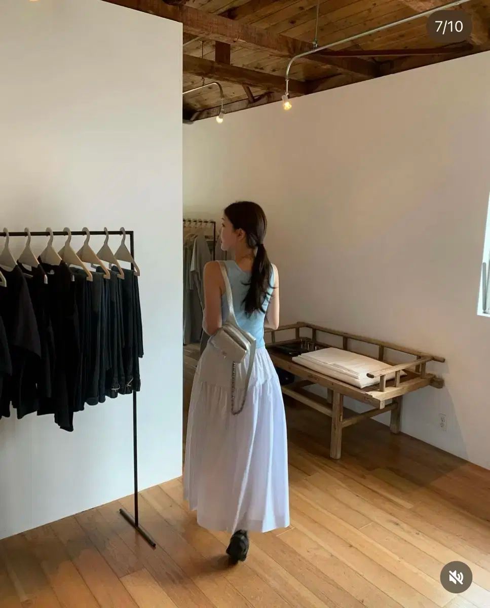 ondemin ondemin ローニー ロングスカート ストライプ ボタン スリーブレス ブルー NICORILABO_COM