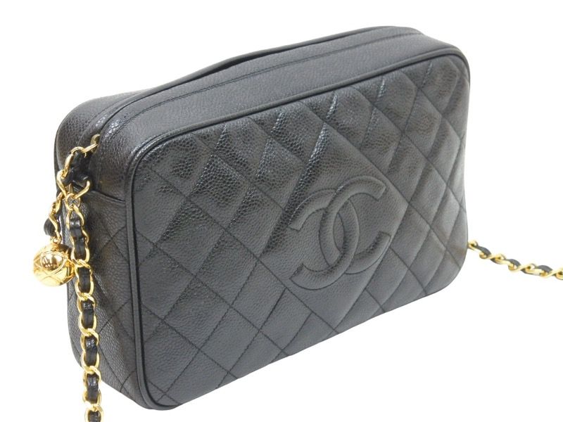 極美品 CHANEL シャネル マトラッセ チェーン ショルダーバッグ 3番台 ボール ココマーク キャビア ブラック 中古 51272