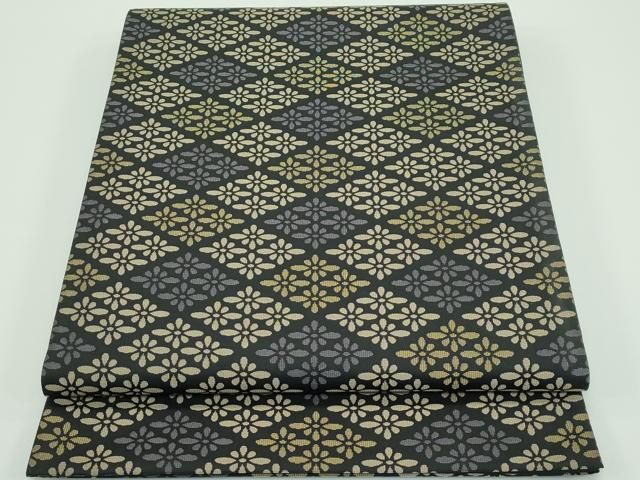 平和屋着物 上 西陣 木野織物 菱屋善兵衛謹製 両面 全通柄袋帯 花菱文 黒地 CZAA3886s5
