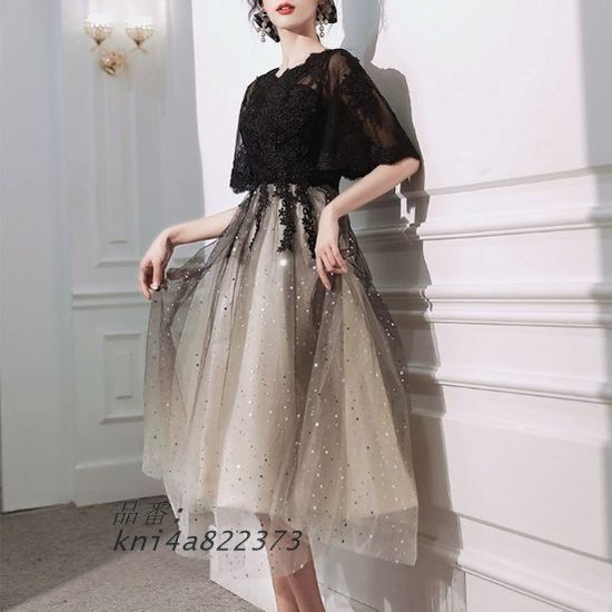 パーティードレス 韓国 おしゃれ 結婚式 二次会 上品 お呼ばれ 発表会 半袖 ロング レース 演奏会 ワンピース 個性的 黒 謝恩会 kni4a822373