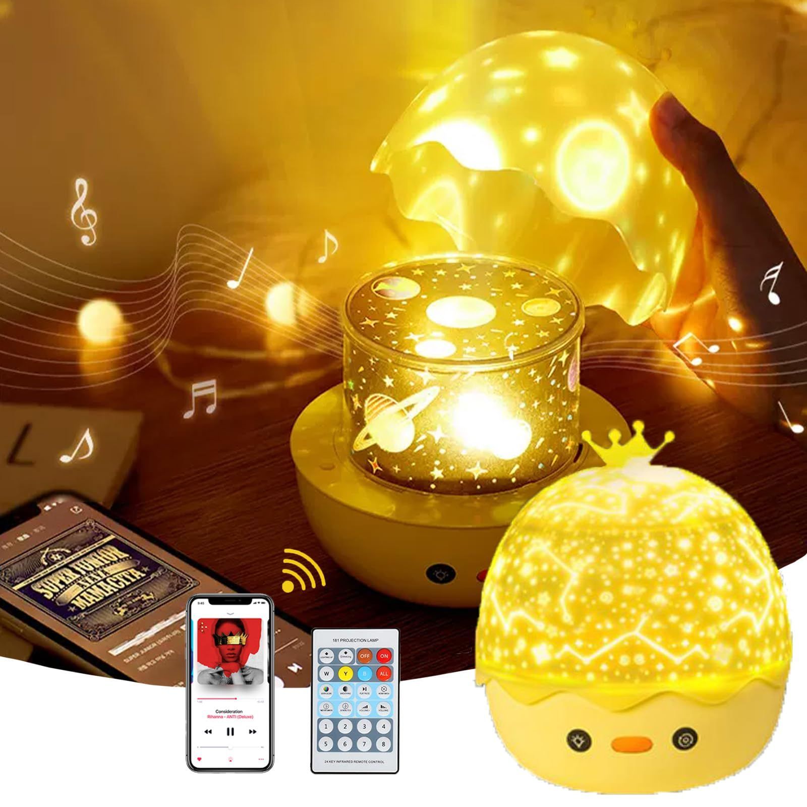 Iseebiz プラネタリウム 家庭用 子供 オルゴール 音楽再生 360度回転 スタープロジェクターライト ベッドサイドランプ タリモコン付き イマー機能付き 色温度 明るさ調整 寝かしつけ 星空ライ