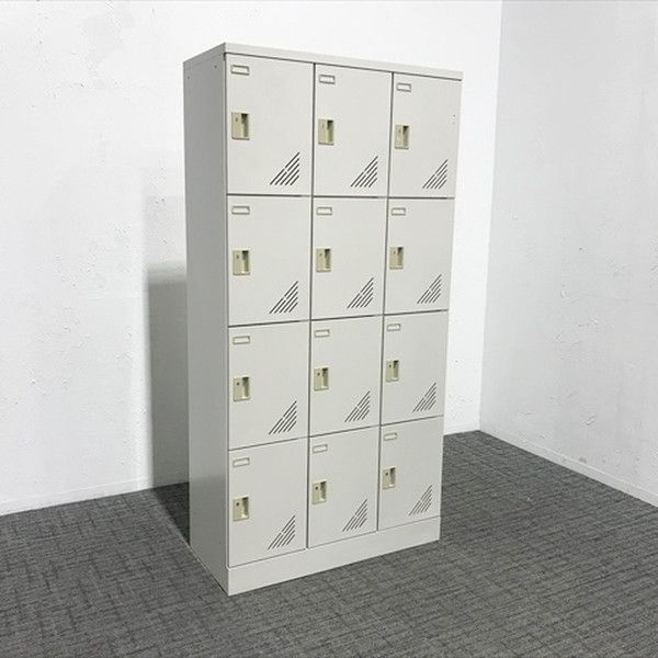 12人用シューズボックス 鍵付き 3列4段 扉付 オカムラ ライトスモーク