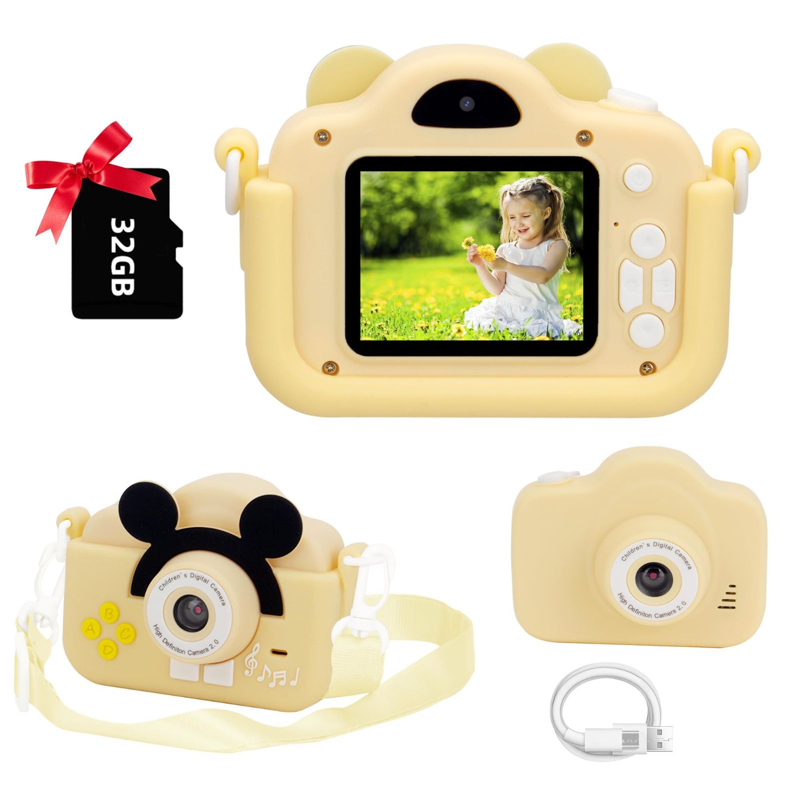 【新着商品】AOMEVOLEO キッズカメラ 子供用カメラ トイカメラ 2000万画素 1080P HD 動画 32GBメモリーカード付き キッズデジカメ2.0インチIPS画面8倍ズーム 子どもデジタルカメラ USB充電 デュアルレ