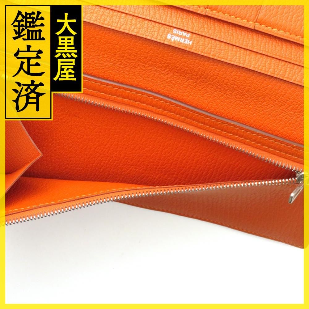 純正箱付きHERMESエルメス ベアンスフレ 長財布ブラウン×オレンジバイ