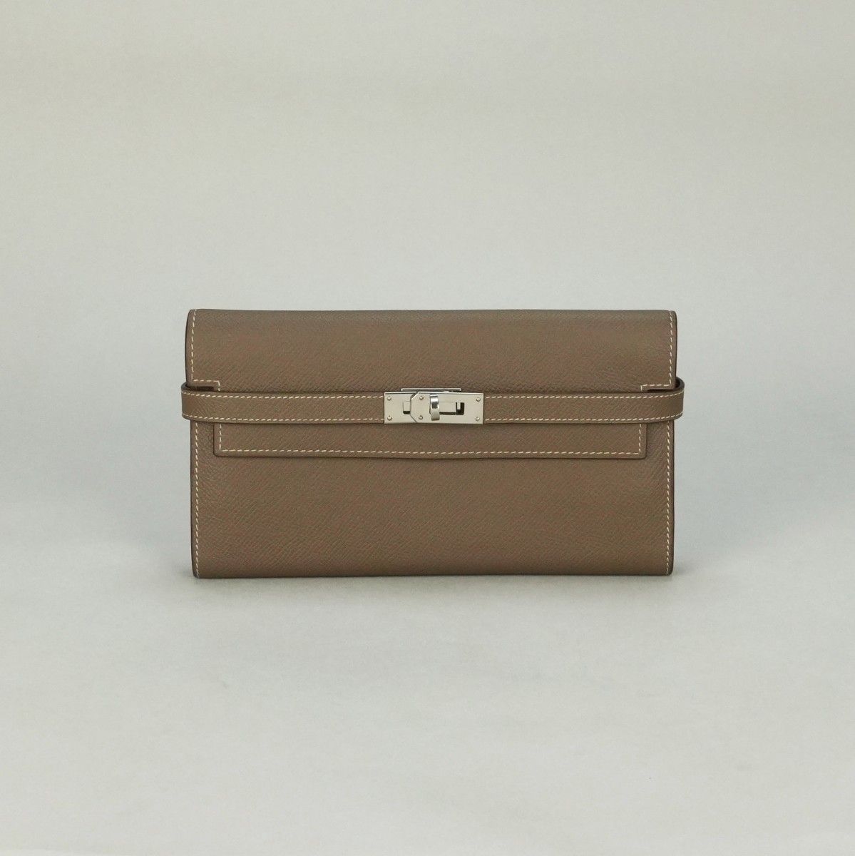 エルメス HERMES ケリーウォレット ケリーウォレットロング 財布 長財布 ロングウォレット エプソン エトゥープ グレージュ シルバー金具 ヴォーエプソン