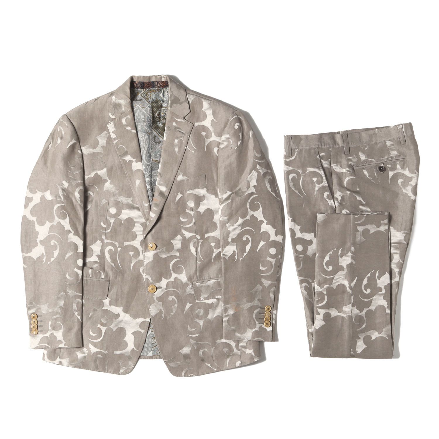 エトロ ETRO 裏地ペイズリー総柄 スーツ セットアップ グレー 48 L ETRO エトロ サイズ:48 / 裏地 ペイズリー柄 リネン/シルク スーツ