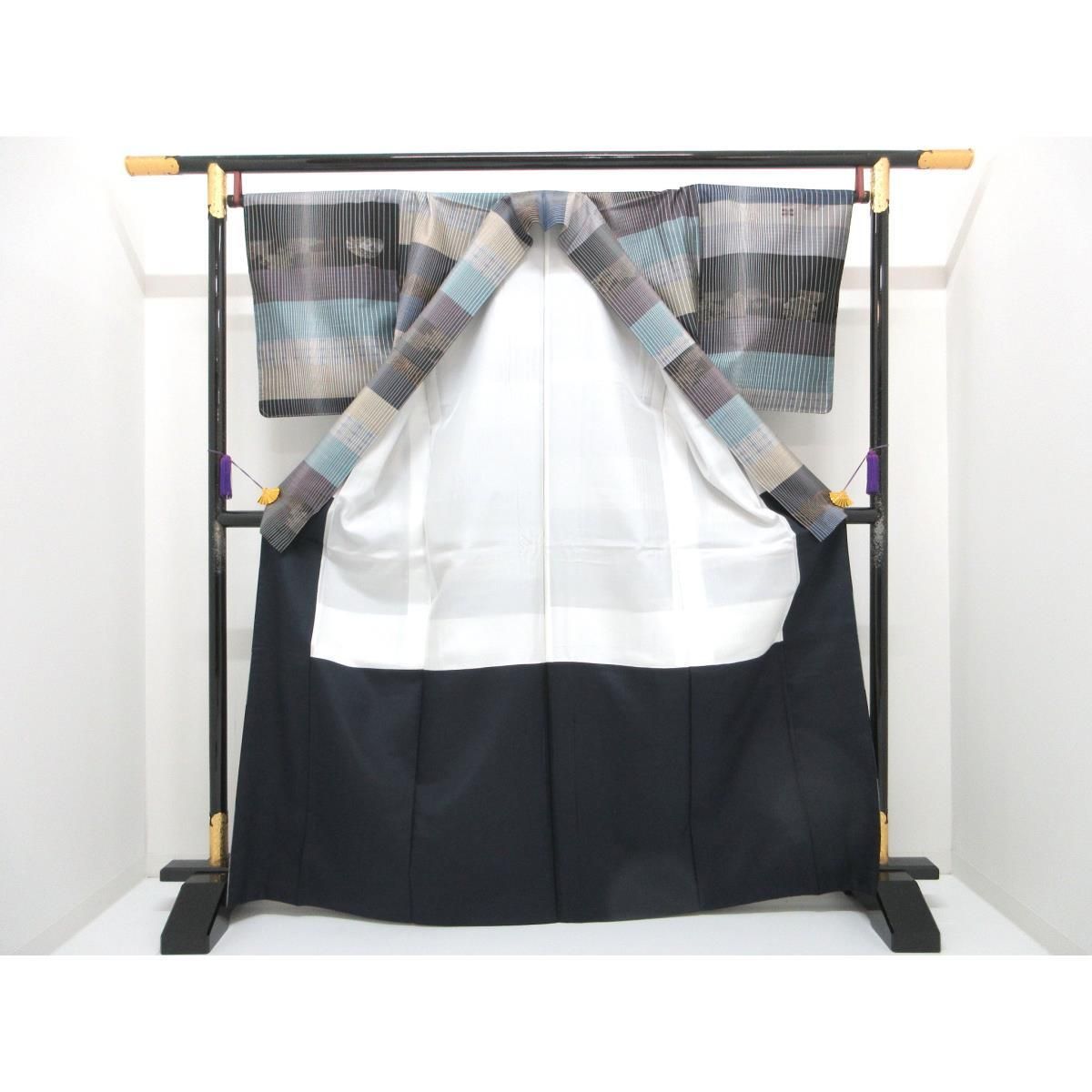 平和屋本店□久留米絣 綿 反物 着尺 井桁絣 都留泰通作 証紙