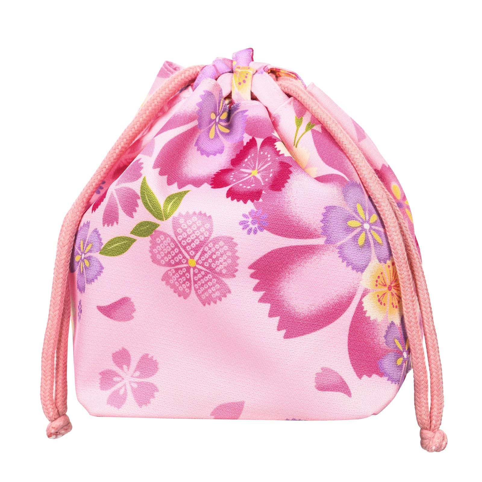 紫とピンクの巾着袋 巾着バッグ SOUBIEN 巾着バッグ 巾着バック ピンク 白 七宝繋ぎ 花菱 刺繍